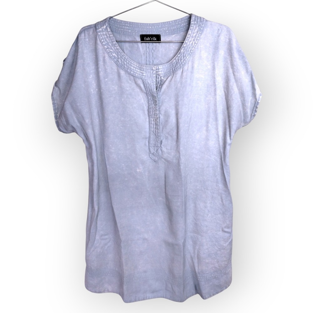 Fabrik Womens Dress Sz L Baby Blue Tunic Short Sleeve Casual Pocket Beachy Boho